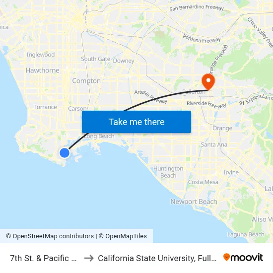 7th St. & Pacific Ave. to California State University, Fullerton map