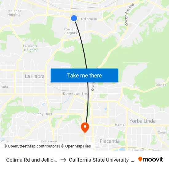 Colima Rd and Jellick Ave E to California State University, Fullerton map