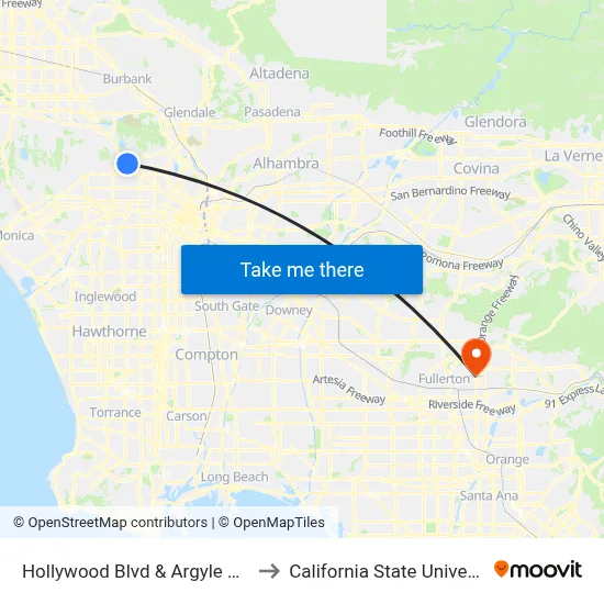 Hollywood Blvd & Argyle Ave (Eastbound) to California State University, Fullerton map