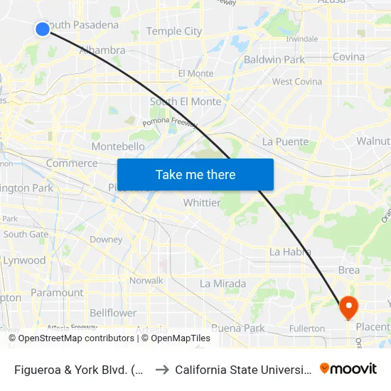 Figueroa & York Blvd. (Westbound) to California State University, Fullerton map