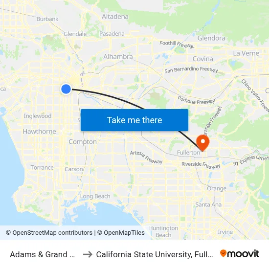 Adams & Grand Ave. to California State University, Fullerton map