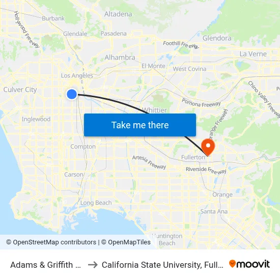 Adams & Griffith Ave. to California State University, Fullerton map