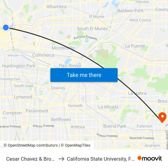 Cesar Chavez & Broadway to California State University, Fullerton map