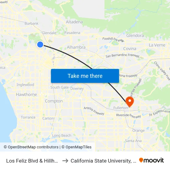 Los Feliz Blvd & Hillhurst Ave to California State University, Fullerton map