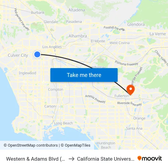Western & Adams Blvd (Northbound) to California State University, Fullerton map