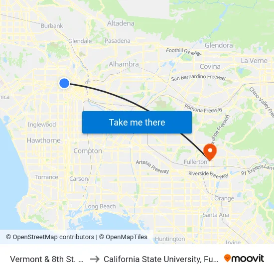 Vermont & 8th St. (CW) to California State University, Fullerton map