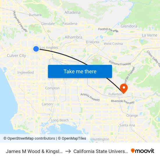 James M Wood & Kingsley Dr. (CCW) to California State University, Fullerton map