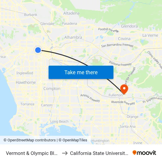 Vermont & Olympic Blvd. (CCW) to California State University, Fullerton map