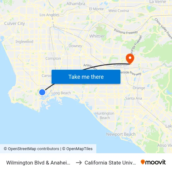 Wilmington Blvd & Anaheim St (Southbound) to California State University, Fullerton map