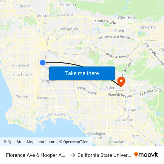 Florence Ave & Hooper Ave (Eastbound) to California State University, Fullerton map
