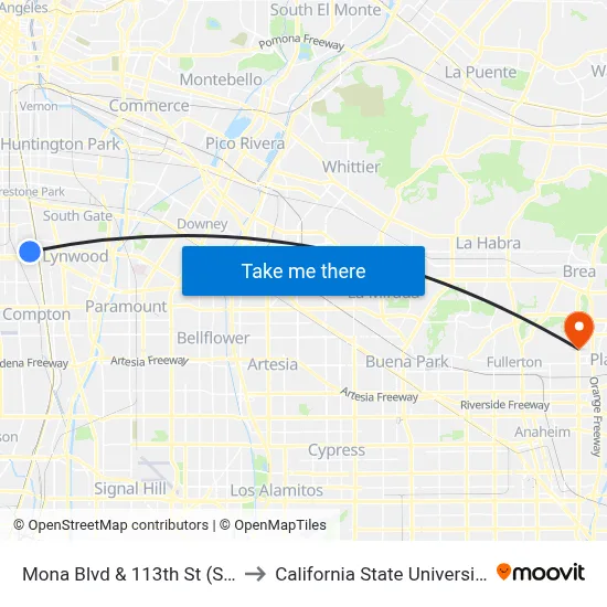 Mona Blvd & 113th St (Southbound) to California State University, Fullerton map
