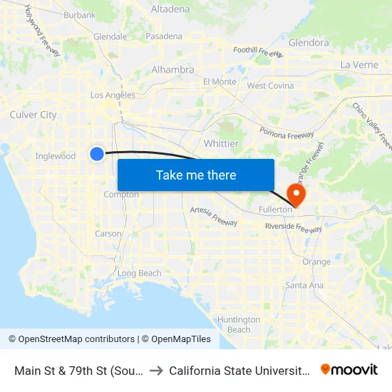 Main St & 79th St (Southbound) to California State University, Fullerton map