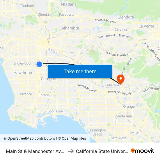 Main St & Manchester Ave (Northbound) to California State University, Fullerton map