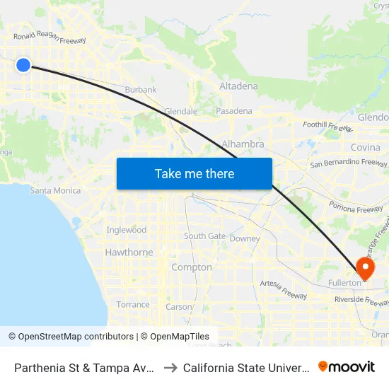 Parthenia St & Tampa Ave (Westbound) to California State University, Fullerton map