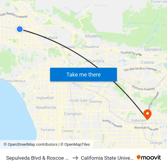 Sepulveda Blvd & Roscoe Blvd Northbound to California State University, Fullerton map
