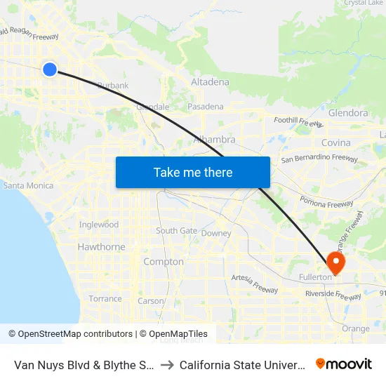 Van Nuys Blvd & Blythe St Northbound to California State University, Fullerton map