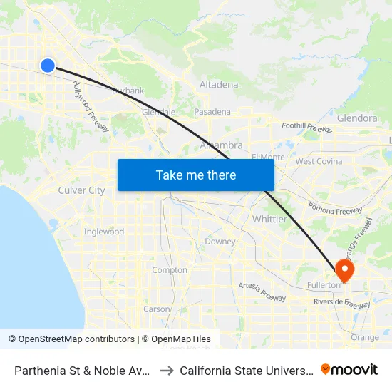 Parthenia St & Noble Ave Westbound to California State University, Fullerton map