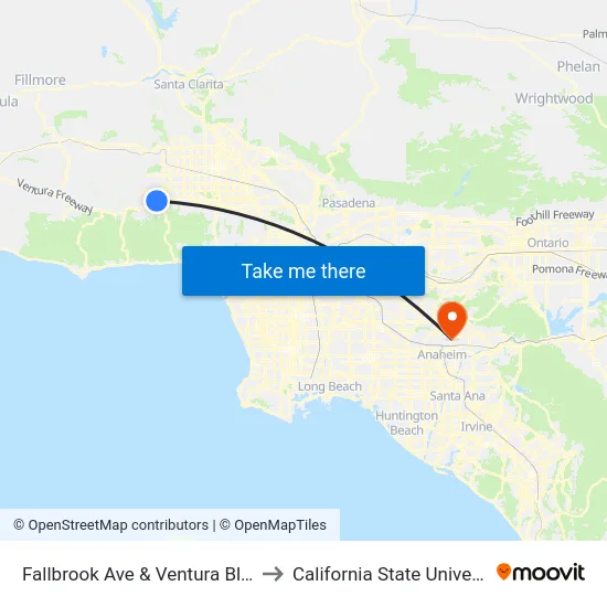 Fallbrook Ave & Ventura Blvd (Westbound) to California State University, Fullerton map