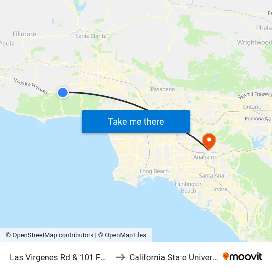 Las Virgenes Rd & 101 Fwy (Westbound) to California State University, Fullerton map
