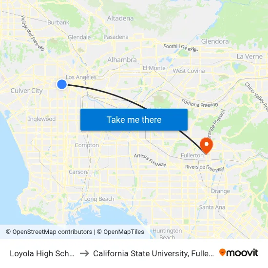 Loyola High School to California State University, Fullerton map