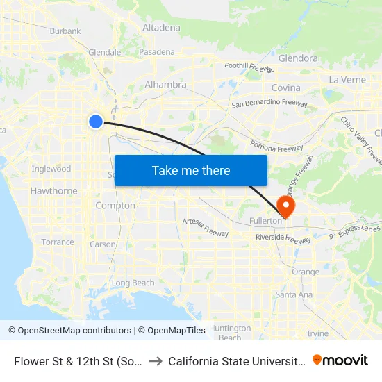 Flower St & 12th St (Southbound) to California State University, Fullerton map