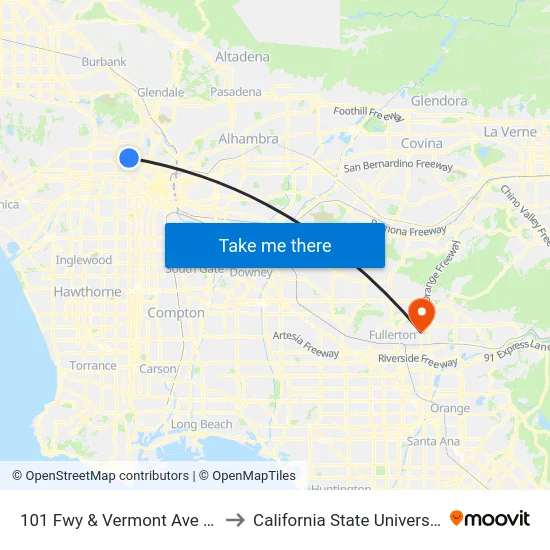101 Fwy & Vermont Ave (Westbound) to California State University, Fullerton map