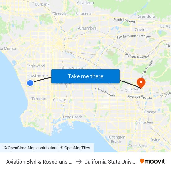 Aviation Blvd & Rosecrans Ave (Southbound) to California State University, Fullerton map