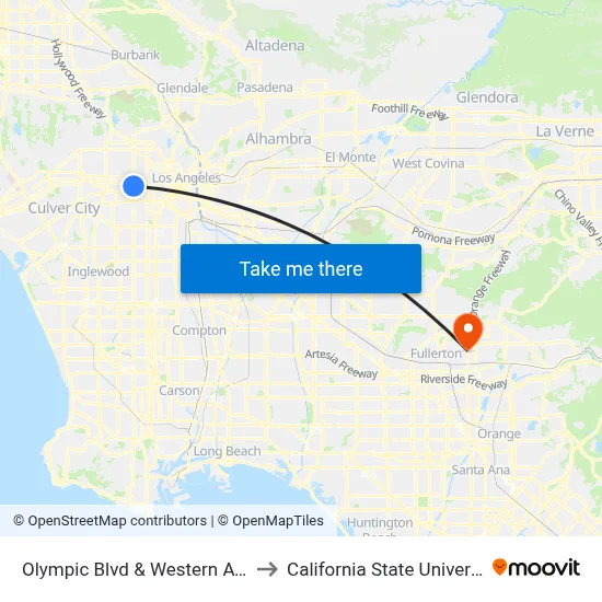 Olympic Blvd & Western Ave (Eastbound) to California State University, Fullerton map