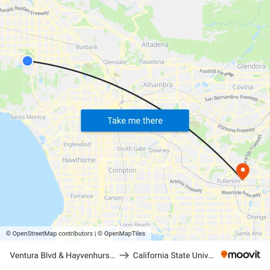 Ventura Blvd & Hayvenhurst Ave (Eastbound) to California State University, Fullerton map