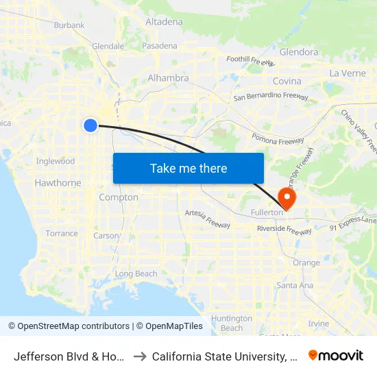 Jefferson Blvd & Hoover St to California State University, Fullerton map
