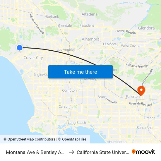 Montana Ave & Bentley Ave (Westbound) to California State University, Fullerton map