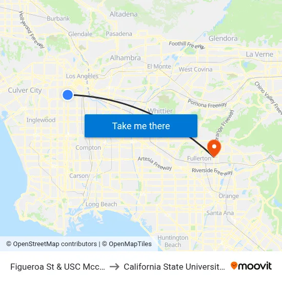Figueroa St & USC Mccarthy Way to California State University, Fullerton map