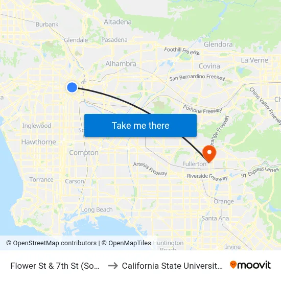 Flower St & 7th St (Southbound) to California State University, Fullerton map