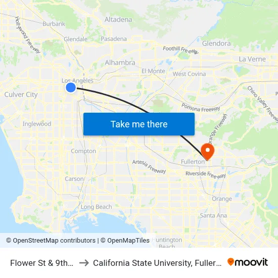 Flower St & 9th St to California State University, Fullerton map