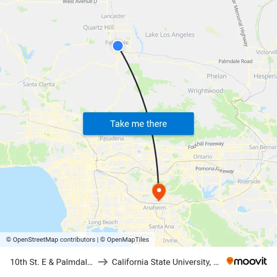 10th St. E & Palmdale Blvd. to California State University, Fullerton map