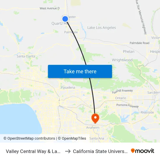 Valley Central Way & Lancaster Blvd. to California State University, Fullerton map