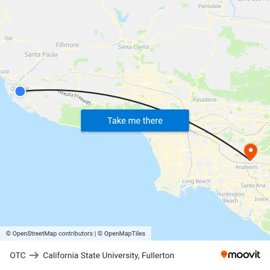 OTC to California State University, Fullerton map
