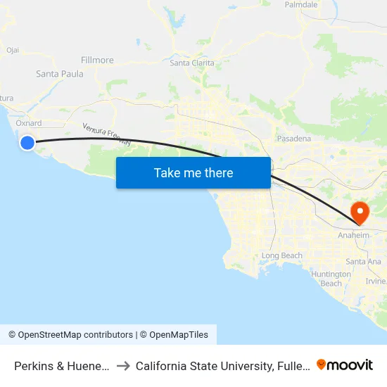 Perkins & Hueneme to California State University, Fullerton map