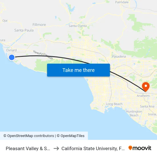 Pleasant Valley & Saviers to California State University, Fullerton map