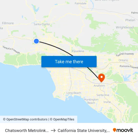 Chatsworth Metrolink Station to California State University, Fullerton map