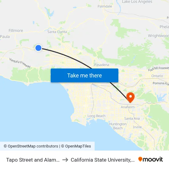 Tapo Street and Alamo Street to California State University, Fullerton map