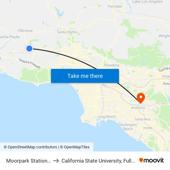Moorpark Station EB to California State University, Fullerton map