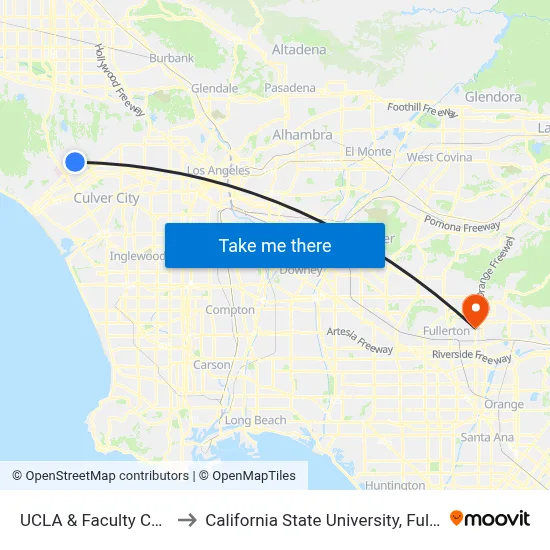 UCLA & Faculty Center to California State University, Fullerton map