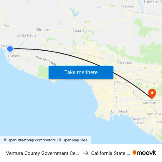 Ventura County Government Center (NW Victoria Ave/Telephone Rd) to California State University, Fullerton map