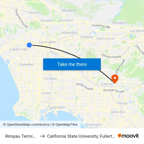 Rimpau Terminal to California State University, Fullerton map