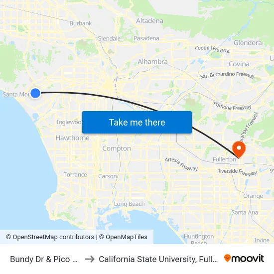 Bundy Dr & Pico Blvd to California State University, Fullerton map