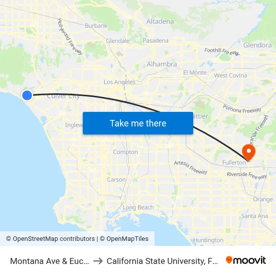 Montana Ave & Euclid St to California State University, Fullerton map