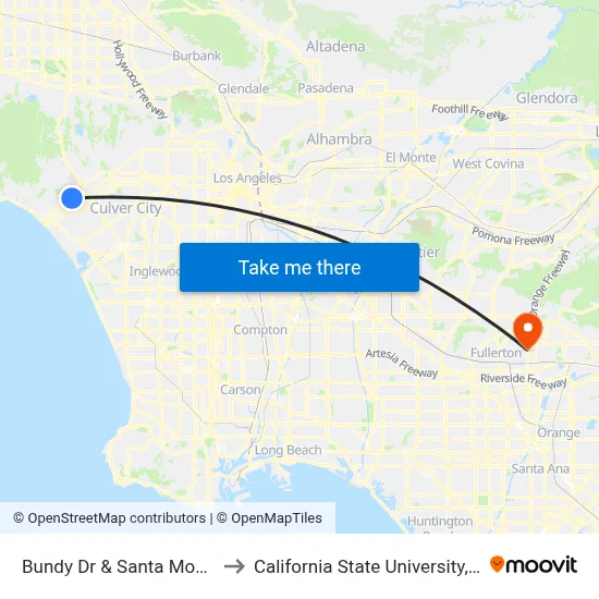 Bundy Dr & Santa Monica Blvd to California State University, Fullerton map