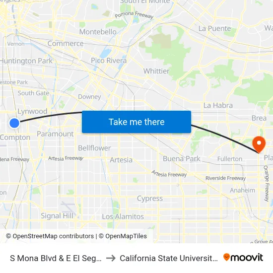 S Mona Blvd & E El Segundo Blvd to California State University, Fullerton map