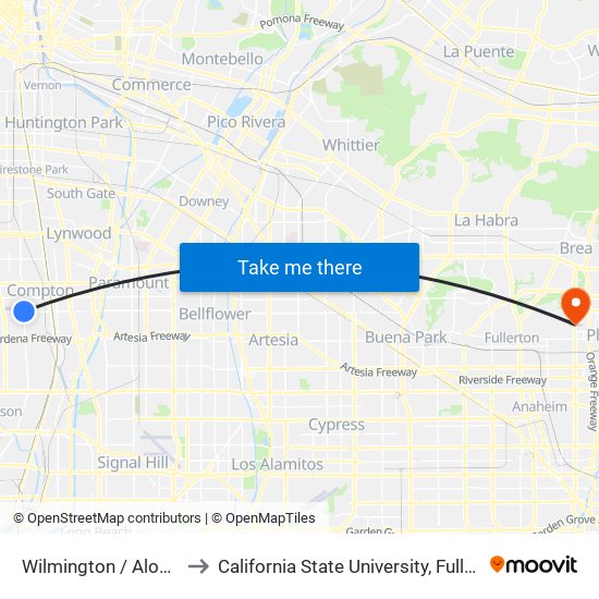 Wilmington / Alondra to California State University, Fullerton map